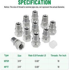 10 Hydraulic Hose Fittings: 3/8″ NPSM Female x 3/8″ NPTF Male Swivel Fitting