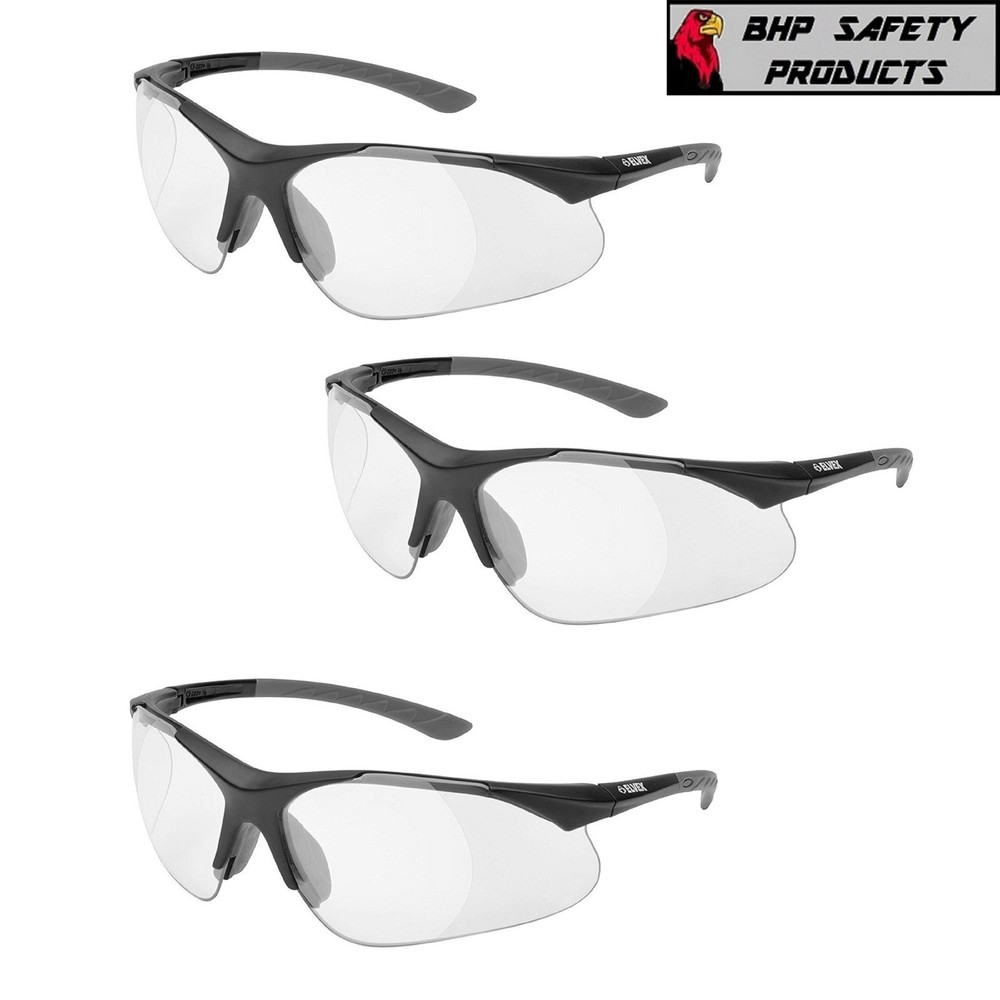 (3 PAIR) ELVEX RX-500C FULL MAGNIFIER READER SAFETY GLASSES 0.5-2.5 STRENGTH
