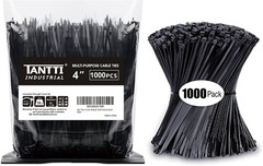 Zip Ties 4 Inch, Small Zip Ties with 18 Lb Tensile Strength, Black, 1000 Pack, b