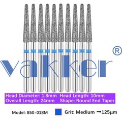 10pc/pk Dental FG Diamond Burs Round Long Round End Taper Diamond Bur 850 855