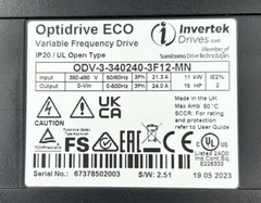 INTERVEK DRIVES OPTIDRIVE ECO ODV-3-340240-3F12-MN VARIABLE FREQUENCY 480V 15HP