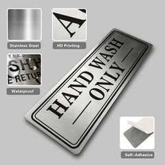 2 PCS Metal Stainless Steel Hand Wash Only Sign Self Adhesive 9×3 Inch