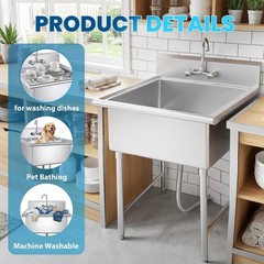 27in 1 Compartment Free Standing Small Sink Stainless Steel Prep & Utility Sink