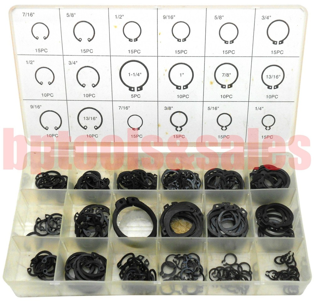 225pc Snap Retaining Ring Assortment Internal External C-Clip Circlip 18 Sizes