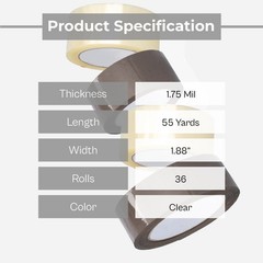 36 Rolls Clear Box Carton Sealing Packing Tape Shipping – 1.75 Mil 2″ x 55 Yards
