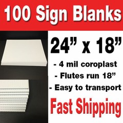 BOX OF 100 18″ x 24″ BLANK WHITE CORRUGATED YARD SIGNS/POLITICAL SIGNS