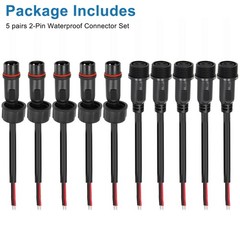 5 Pairs 2-Pin Waterproof Connector Kit 16AWG Male Female Plug for LED Wire Boat