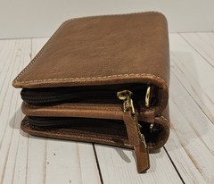 VTG Franklin Covey Brown Full-Grain Leather 2-Zipper Wallet Binder – RARE