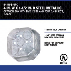 4 in. W x 1-1/2 in. D Steel Metallic Octagon Box with Five 1/2 in. and Four 3/4