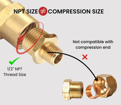 Brass Reducing Hex Nipple, 1/4 Inch NPT Male Pipe X 1/2 Inch NPT Male Pipe, Thre