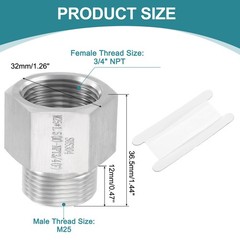 Pipe Fitting Reducing Adapter M25 x 3/4″ NPT Reducer Connector Silver
