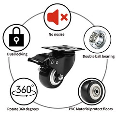 4 Units 2 inches Heavy Duty Universal Caster Wheels With Brake Swivel Top Plate