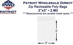 3″x 3″ Clear 2 Mil Zip Top Seal Reclosable Poly Bags – 1,000 Bags – BPA Free