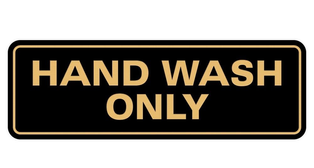 1 PCS Standard Hand Wash Only Sign Kitchen Sink Wall Door Small Black Gold