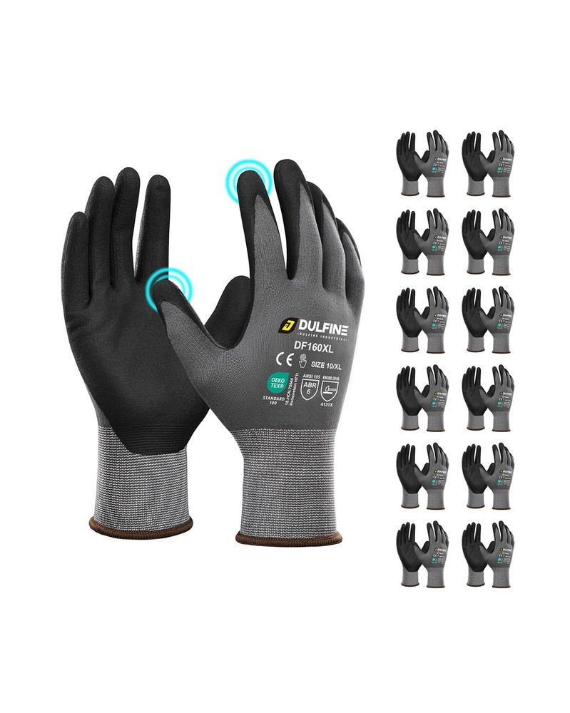 DULFINE Safety Work Gloves MicroFoam Nitrile Coated-12 Pairs Pack,Seamless Kn…