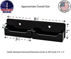 Black 2 Pocket Horizontal Business Card Holder Wall Mount Hanging Acrilyc