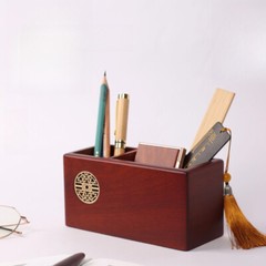 1pcs Wood Pen Holder Box Chinese Style Office Wooden Desktop Organizer Box