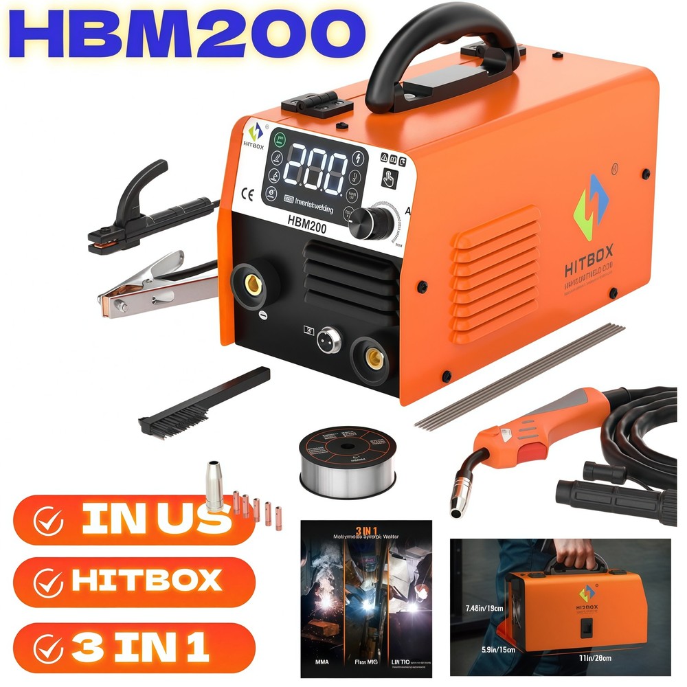 3-in-1 MIG Welder HITBOX 110V&220V Gasless Flux Core ARC/MMA Welding Tool HOT