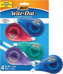 BIC EZ Correct Correction Tape, White, No Dry Time, Tear Resistant Tape, 4-Count