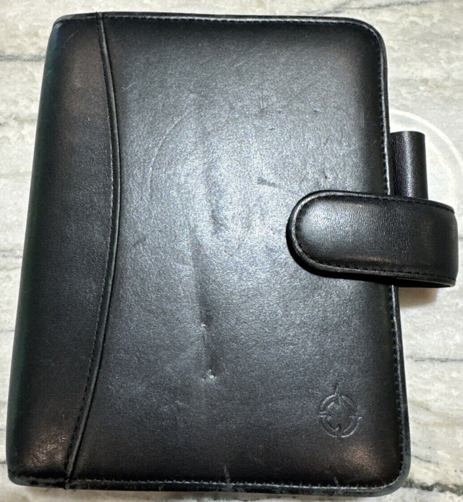 Franklin Covey Planner Nappa Leather Snap 6 Ring Binder Black Pockets Padded