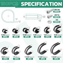 150PCS Cable Clamps with Screws Assortment Kit 304 Stainless Steel Insulated