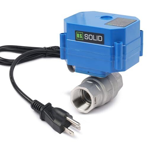 U. S. Solid Motorized Ball Valve w/ US Plug 3/4in SS AC 110V NC Blue Casing