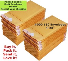 150 #000 4X8 Kraft Paper Bubble Padded Envelopes Mailers Shipping Case