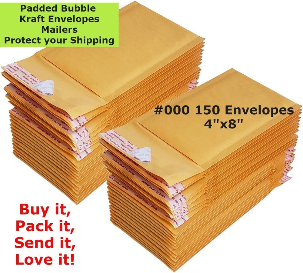 Padded Envelopes 150 #000 4X8 Kraft Paper Bubble Padded Envelopes Mailers
