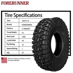 UTV Tires 32x10R14 All Terrain 10PR Off-Road Trail Mud Sand Tubeless Pack of 1
