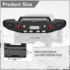 Front Bumper 2019-2024 2500 3500 Winch Plate LED Lights D-Rings Offroad Black