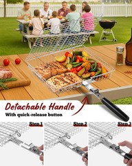 Grill Baskets for Outdoor Grilling, 3PCS Grilling Baskets with Removable Handle,