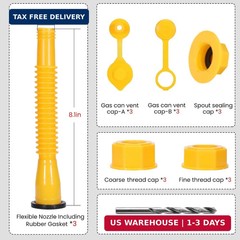 Upgraded Gas Can Spout Replacement, 3-Pack Gas Can Nozzle Leak-Proof Design, wit