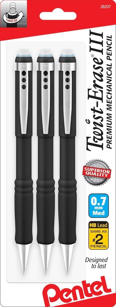 Comfort Grip Mechanical Pencil Pack Of 3 Erasable Lead Ideal For Office School