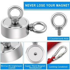 2000 LBS Strong Fishing Magnet Kit Double-Sided Pull Force and Rope Carabiner US