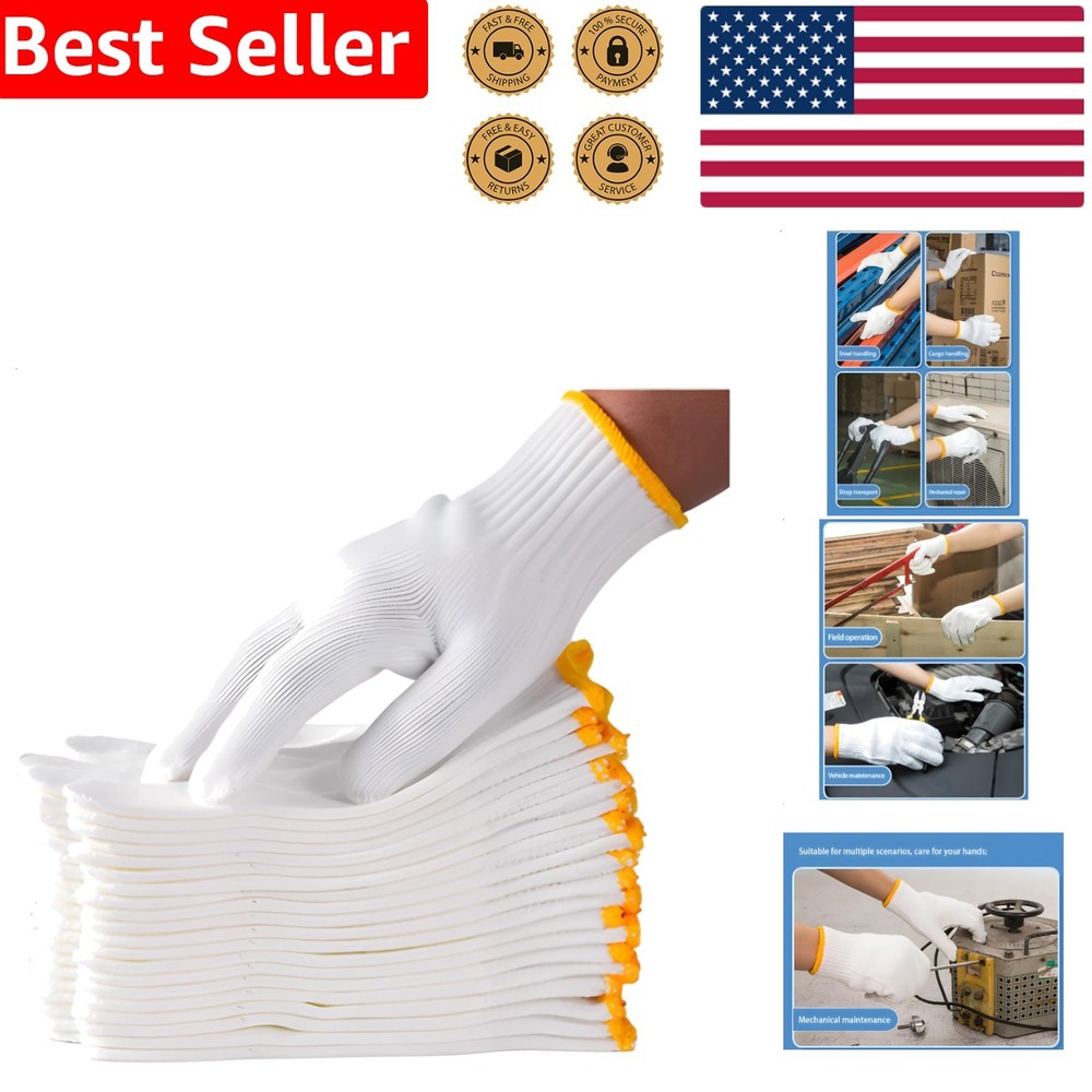 White Cotton Polyester Knit Safety Gloves – Large, Reusable, Abrasion Resista…