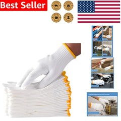 White Cotton Polyester Knit Safety Gloves – Large, Reusable, Abrasion Resista…