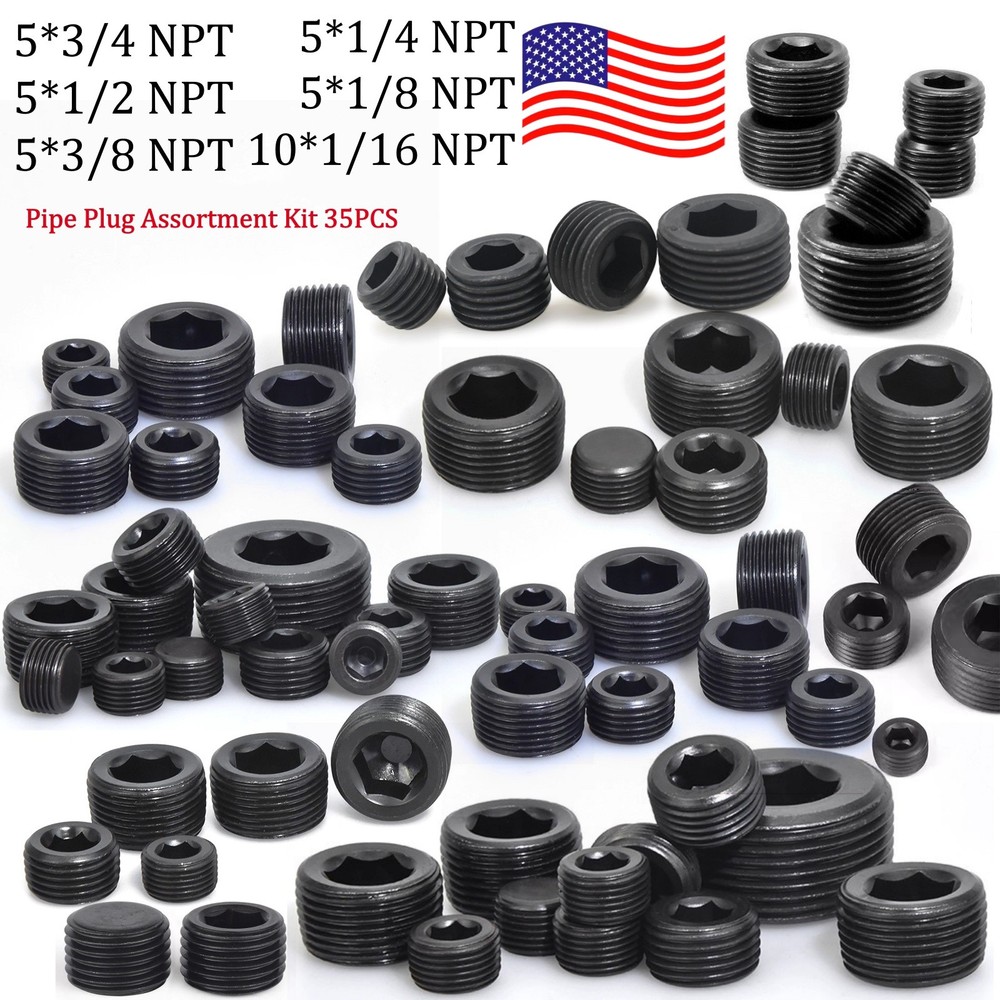 35PCS Pipe Plug Assortment Kit Carbon Steel 1/16 NPT Thru 3/4 NPT PLUGS SALE!!
