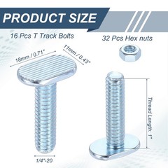 16 Pack 1/4″-20 x 1″ T Track Bolts T Slot Bolts with 24 Pack 1/4″ Hex Nuts