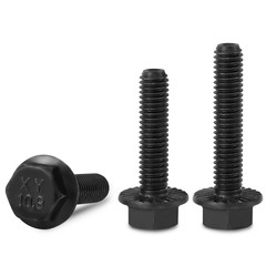 60PCS M6-1.0 x 12mm Flanged Hex Head Bolts Black Zinc Alloy Steel Class