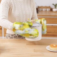 Yellow Modern Art Gray Oven Mitts and Pot Holders Heat Resistant Kitchen Glov…