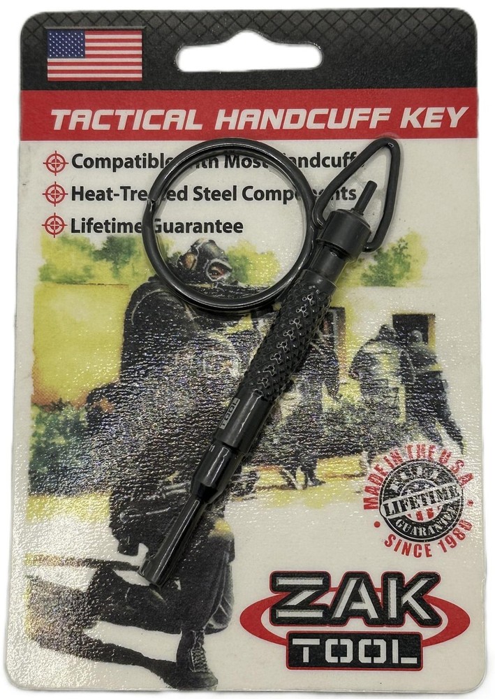 ZAK TOOL TACTICAL HANDCUFF KEY, BLACK, HEAT TREATED STEEL ROUND SWIVEL ZT11