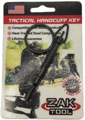 ZAK TOOL TACTICAL HANDCUFF KEY, BLACK, HEAT TREATED STEEL ROUND SWIVEL ZT11