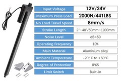 Linear Actuator 12V Heavy Duty 440lbs/2000N IP65 Waterproof Electric Actuator US