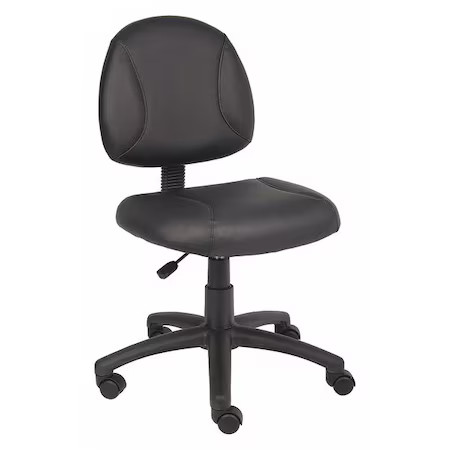 Leather Task Chair, 24-, No Arm, Black, 452R29