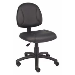 Leather Task Chair, 24-, No Arm, Black, 452R29