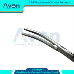 1 Each – Rochester Carmalt Forceps 6.25in Curved w/ Gold Rings -German Stainless