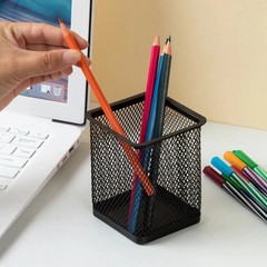 MOTARRO 1Pcs Pencil Holder Office Desk Metal Mesh Square Round Pen Pot Cup Case