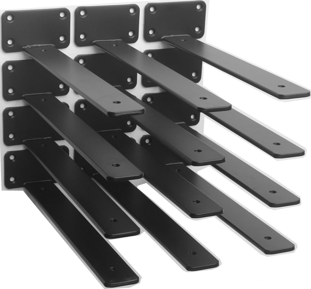 10 Pack – 10 Inch Black Hidden L Shelf Bracket Iron Floating Shelf Brackets