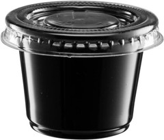 1 oz Plastic Black Disposable Portion Cups with Lids Sauce Souffle Cup