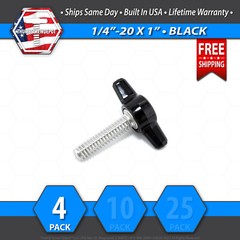 1/4″-20 x 1″ Thumb Screw Stainless Steel – Black Tee / Wing Knob – USA